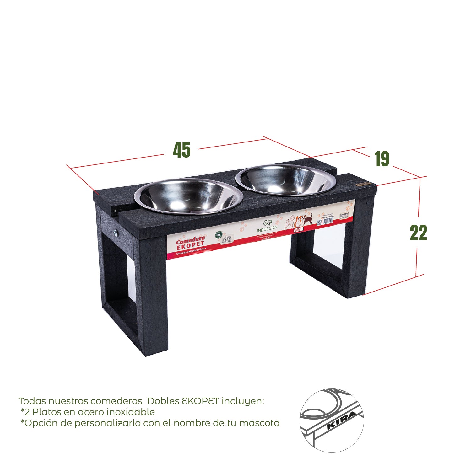 Comedero Doble para mascotas medianas altas - Talla L